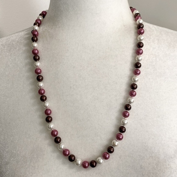 Hand Crafted Freshwater Cultured Pearls Pink Bronze White Necklace Earrings New - Picture 4 of 16